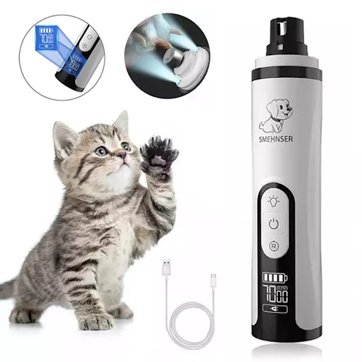 Electric Pet Nail Grinder with 2 LED Light Professionals Dog Nail Clipper LCD Display USB Rechargeable Cat Paw Grooming 
