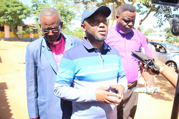 Kaloleni MP Paul Katana addresses journalists in the company of religious leaders in Kaloleni on Saturday, August 10, 2019