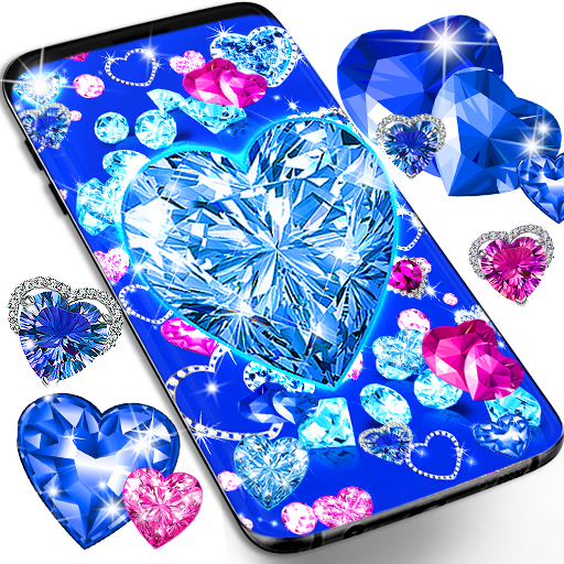 Blue hearts crystal diamonds live wallpaper