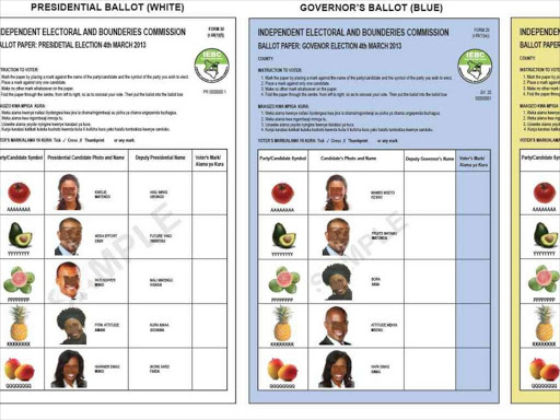 IEBC sample ballot paper before the 2013 elections. /File