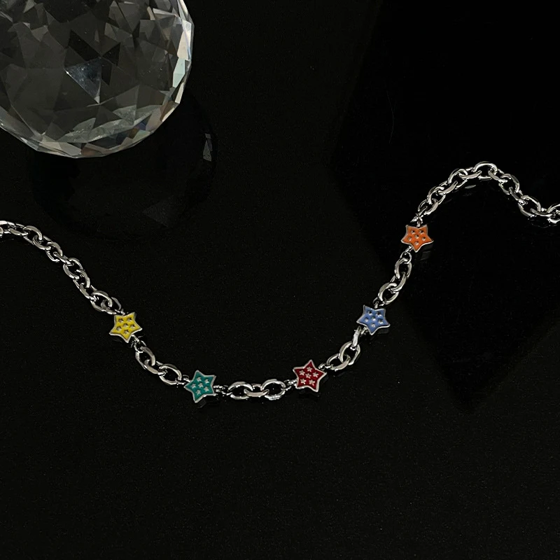 Kleurrijke Olie Ketting Vijfpuntige Ster voor Dames Licht Luxe Sieraden Vrouwen Elegant Accessoire Cadeau Idee