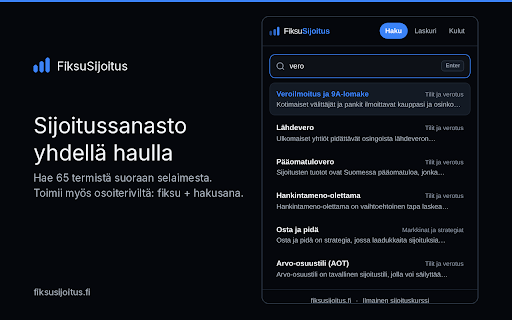 FiksuSijoitus: sijoitussanaston haku ja laskurit screenshot 1