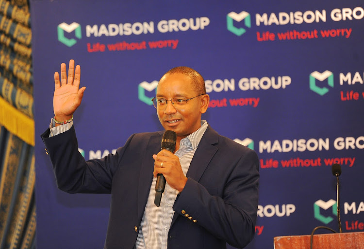 Madison Life Assurance Managing Director Githua Ngaruiya address the Association of Insurance Brokers(AIBK) during the breakfast meeting at Sarova Stanley Hotel on May 17, 2024