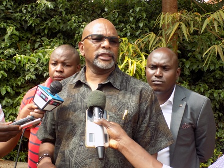 Mbeere south MP Geoffrey Kingangi speaking to the press in Embu (for online)