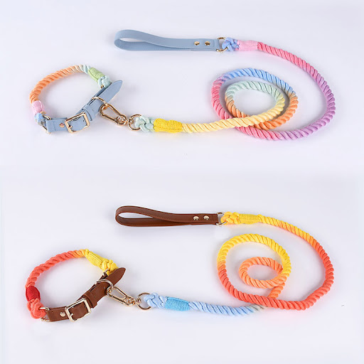 Title 13, Woven Cotton Rope Leather Pet Dog Collar Suit, ...