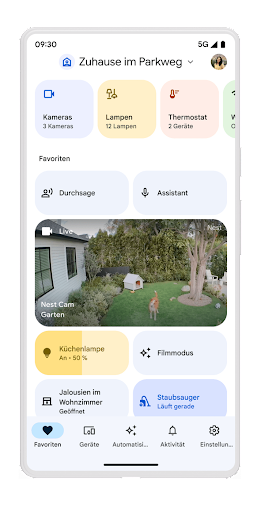 Screenshot des Startbildschirms der Google Home App