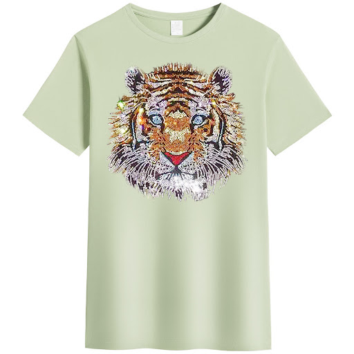 Title 3, Mens Tiger Head Diamond Round Neck Short Sleev...