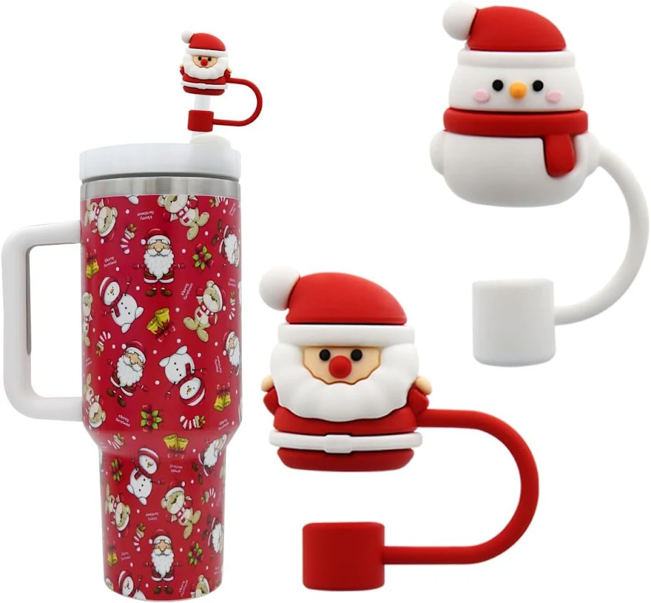 Strohhalm-Abdeckung aus Gummi, Weihnachtsgeschenk, Staubschutz für Strohhalme — perfekt für festliche Getränke und Schutz.