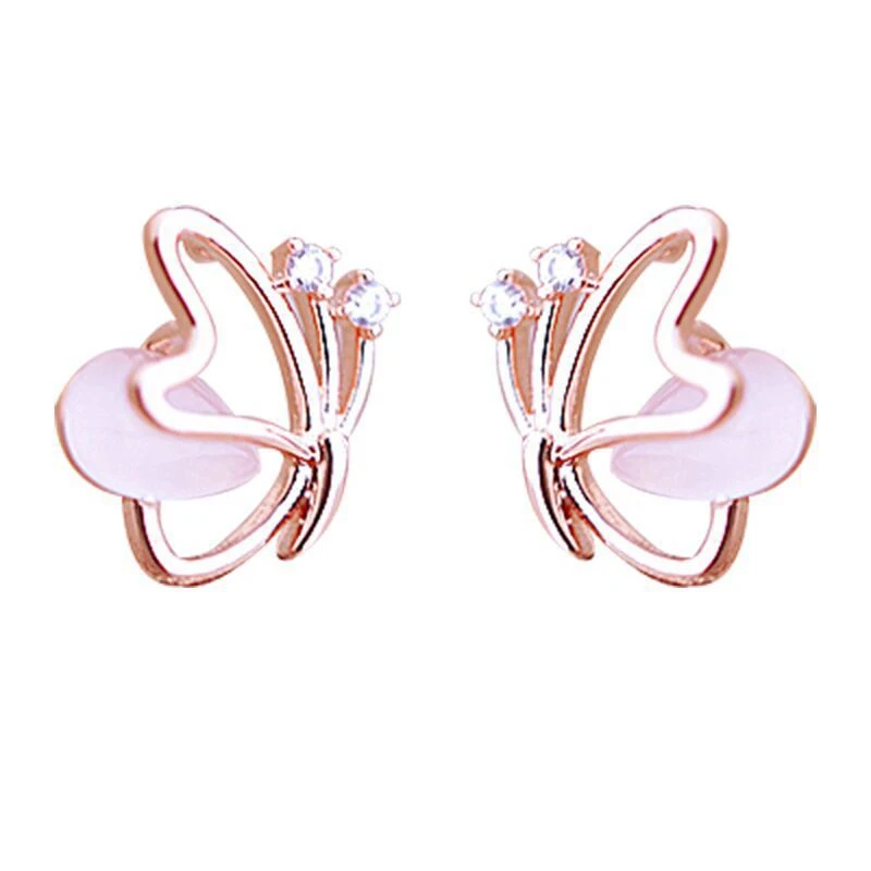 925 Sterling Zilver Naald Zoete Vlinder Stud Oorbellen Temperament Opaal, stijlvolle oorbellen voor dames.