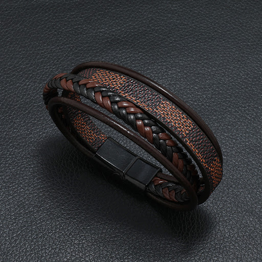 Title 4, Mens Authentic Leather Weave Striped Alloy Mag...