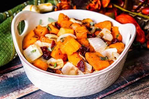 Roasted Butternut Squash With Sage & Dried Cherries