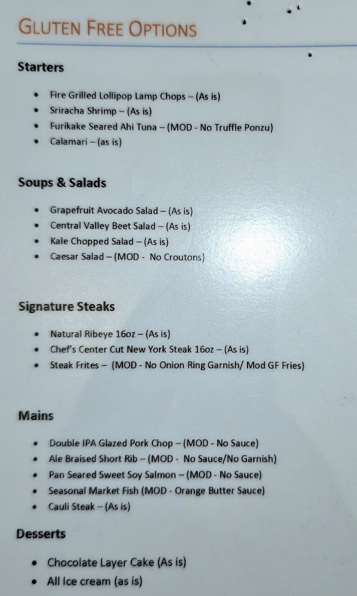 nFuse Restaurant, Bar & Lounge gluten-free menu