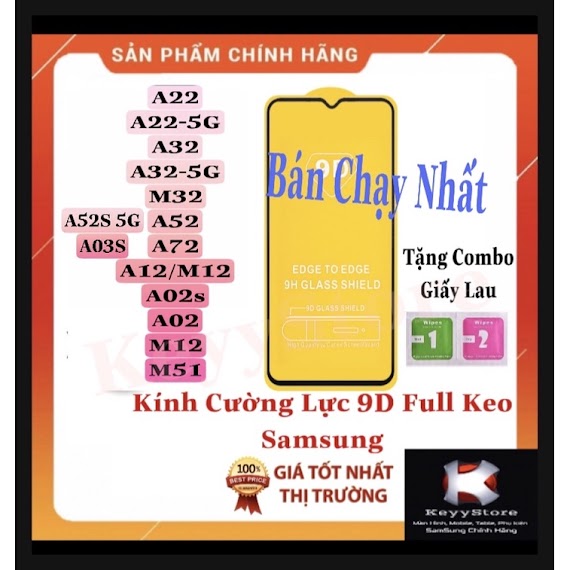 Kính Cường Lực Full Viền Cho Samsung A22 4G 5G A32 M32 A52 A52S A72 A12 A02S A03S A02 M12 M51 Chống Trầy Xước Bảo Vệ Máy