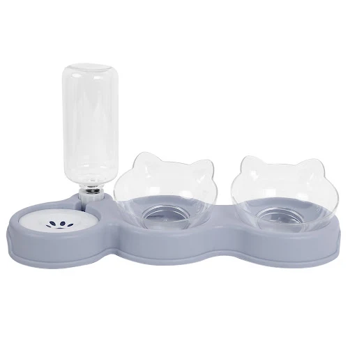 Pet Cat Bowl Automatic Feeder Dog Cat Food Bowl with Water Fountain Double Bowl Drinking Raised Stand Dish Bowls for Cat