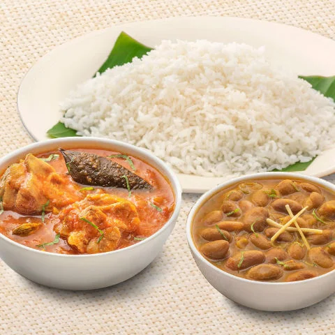 Dhaba Style Chicken Curry, Rajma With Steamed Rice