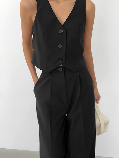 Title 14, Fashionable Black Vest Two-piece Set for women ...