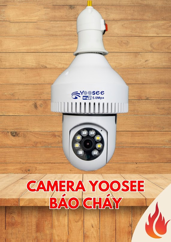 Camera Yoosee Bóng Đèn 5Mpx Có Báo Khói, Báo Cháy, Xoay 360, Xem Đêm Có Màu 8 Led - Hàng Nhập Khẩu