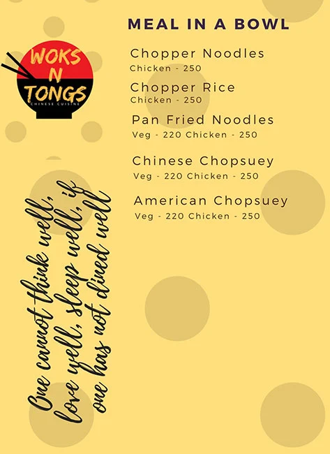 Woks & Tongs menu 