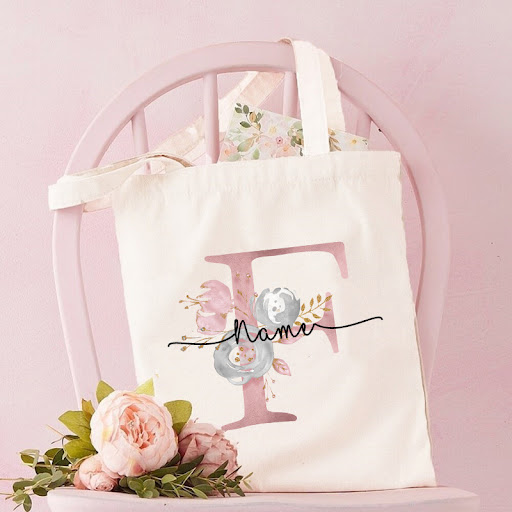 Title 15, Monogrammed Canvas Bag Womens Letter Print Tot...