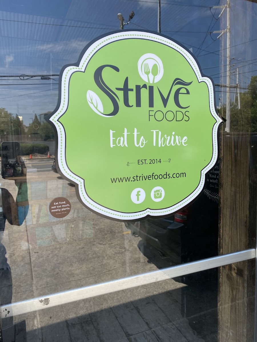 Strive Foods gluten-free menu