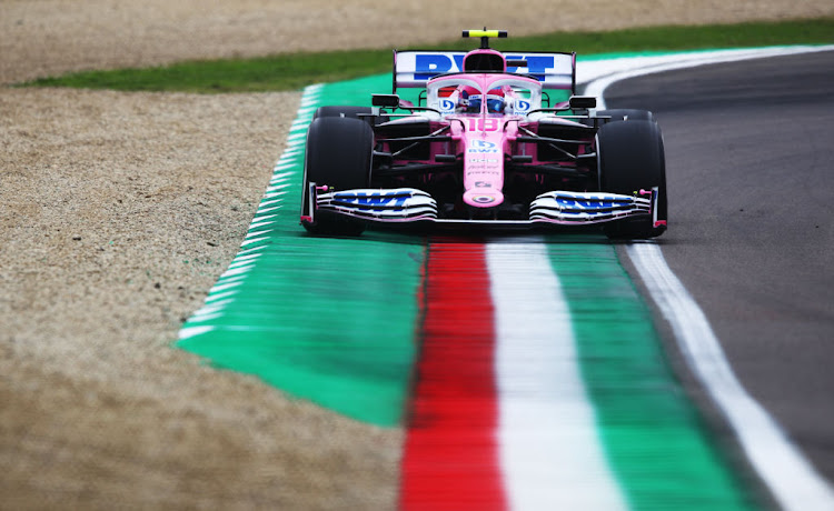 Lance Stroll of Canada driving the (18) Racing Point RP20 Mercedes on track during the F1 Grand Prix of Emilia Romagna at Autodromo Enzo e Dino Ferrari on November 01, 2020 in Imola, Italy.