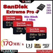 Hàng Chính Hãng Thẻ Nhớ Microsdxc Sandisk Extreme Pro A2 - 32Gb 64Gb 128Gb V30 U3 Class 10 Uhs - I 170Mb/S