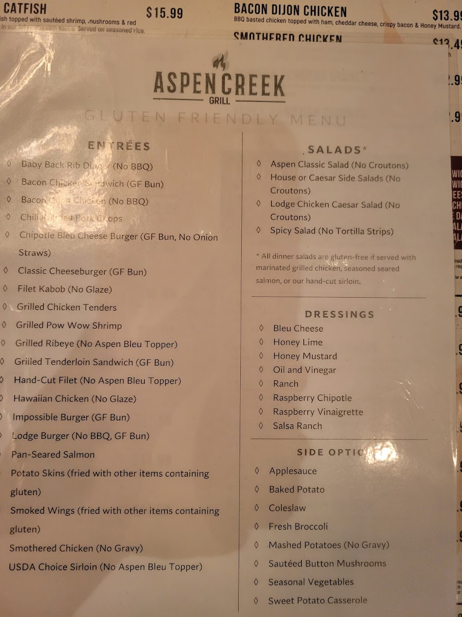 Their gluten friendly menu