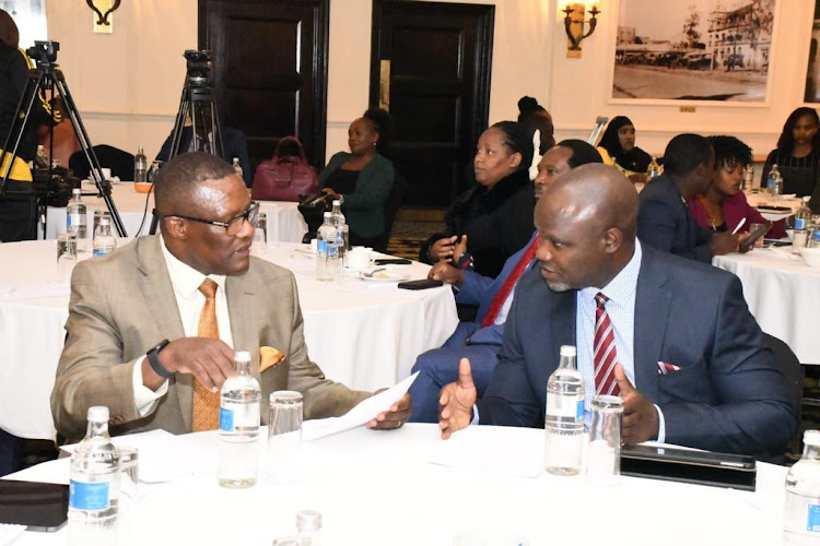 ICT CS Eliud Owalo and the President of Editors Churchil Otieno during the Internanational Day to End Impunity Against Journalists (IDEI) on November 2,2022.