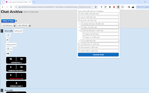 Roll20 Dice Stats