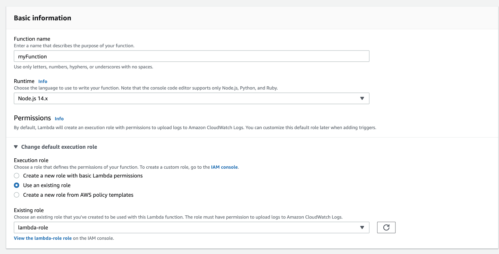 Creating a lambda function in AWS