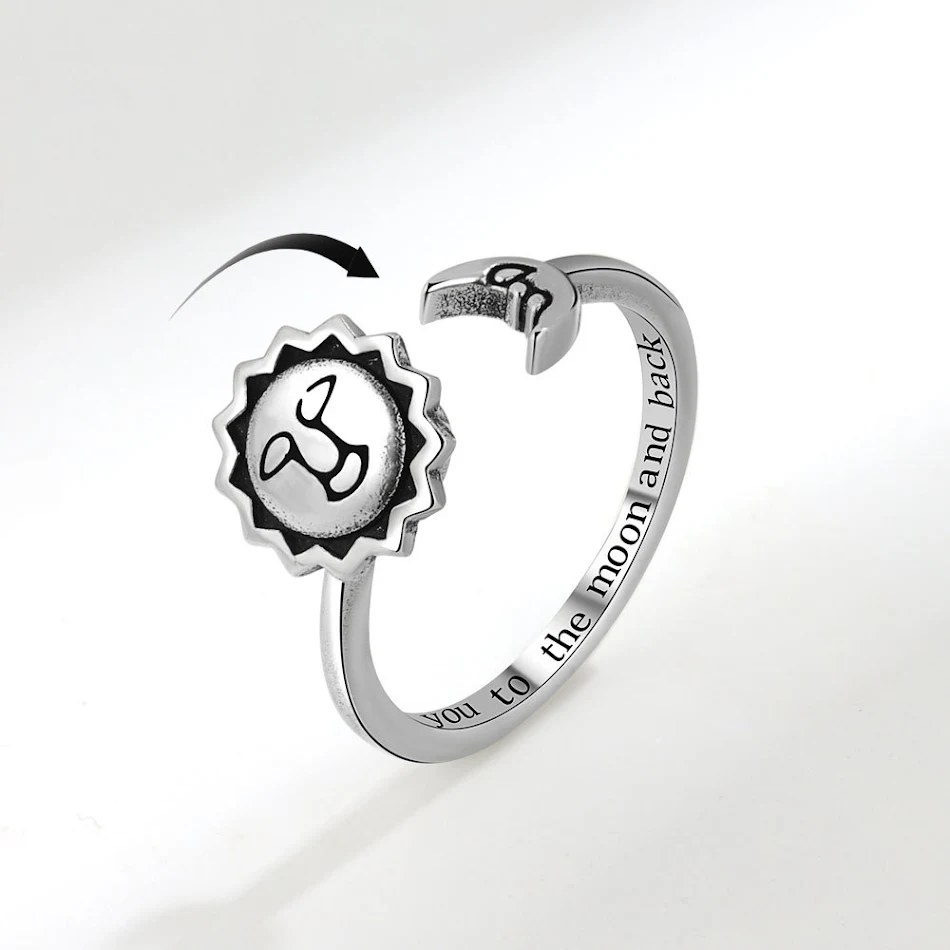 Spinning Sun Moon XINGX Ring Adjustable, designed for stress relief and anxiety. Unique celestial design jewelry. Perfec