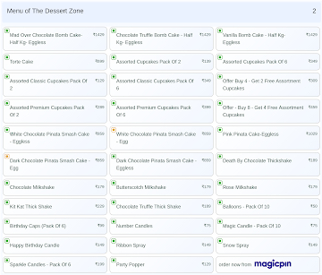 The Dessert Zone menu 