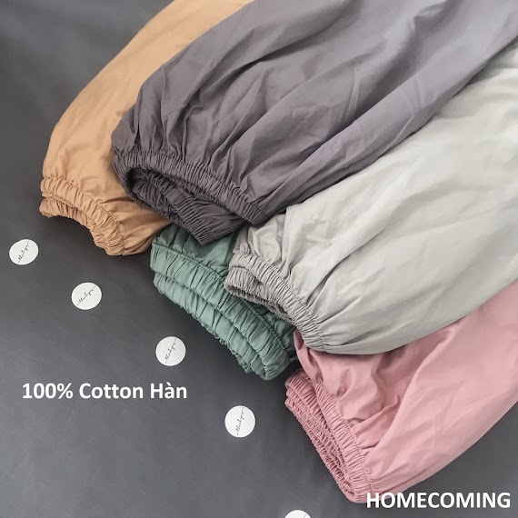 Ga Giường Cotton Hàn 100% Màu Trơn Được Bo Chun Đệm Kích Thước 1M6X2M/1M8X2M/2Mx2M2 Thương Hiệu Homecoming Vn