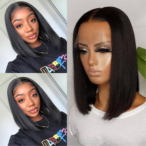 Title 10, Black short straight hair lace front wig made w...