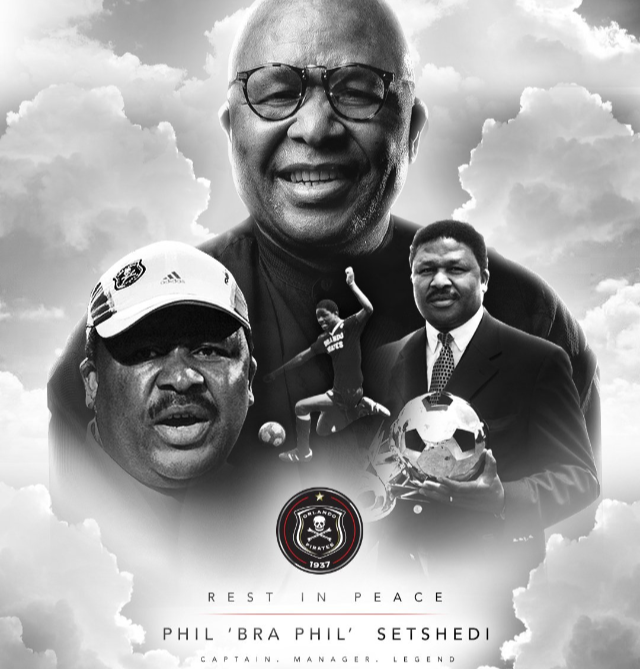 In a picture released by Orlando Pirates the club mourns the passing of Bucs legend Phil Setshedi.