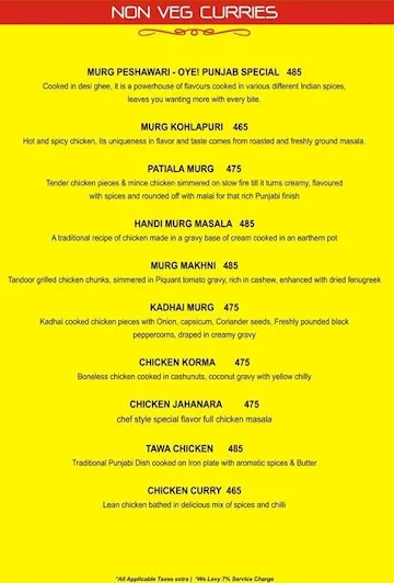 Oye Punjab menu 