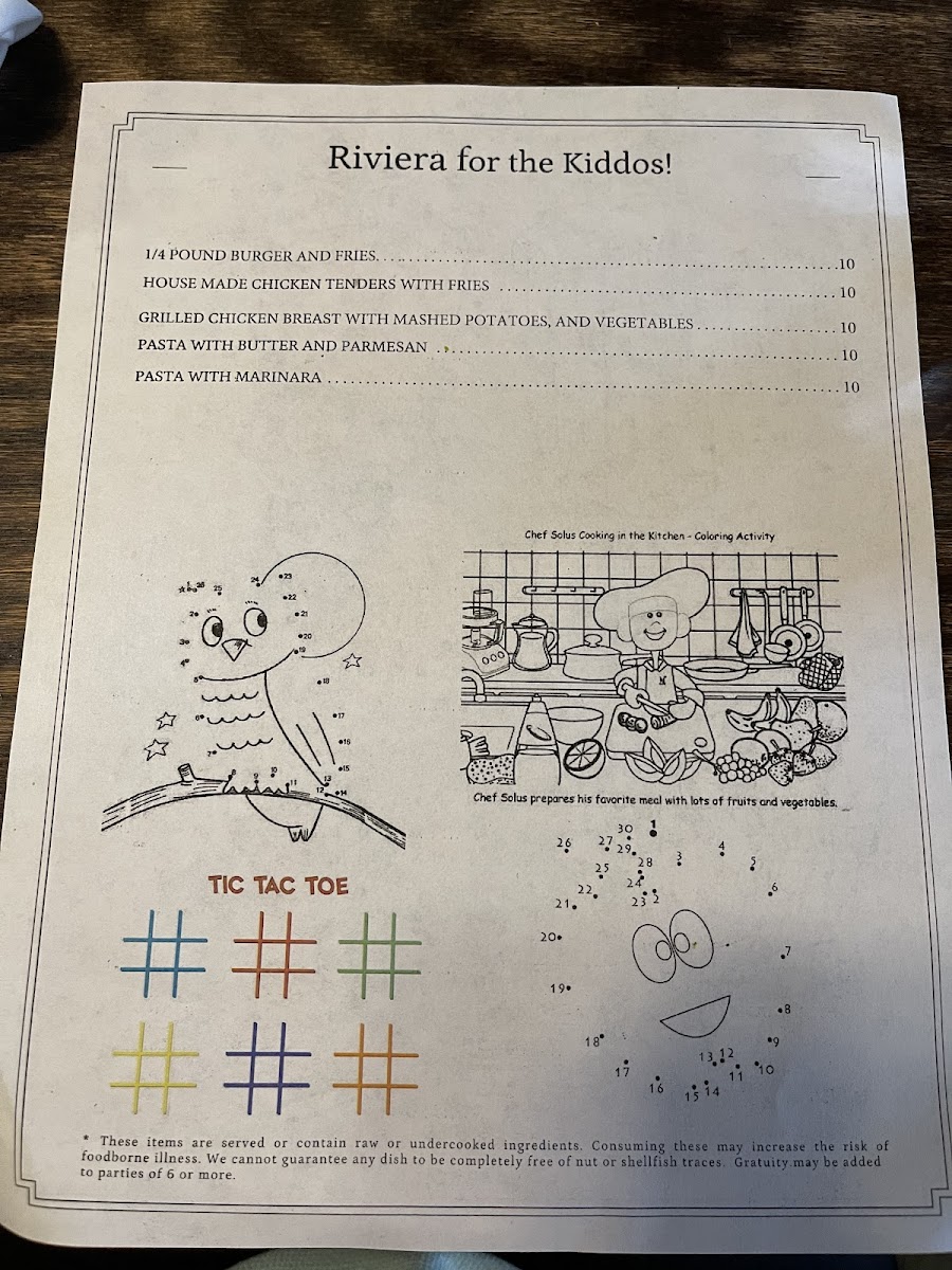 Kids menu