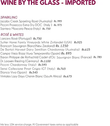 The Wine Rack menu 