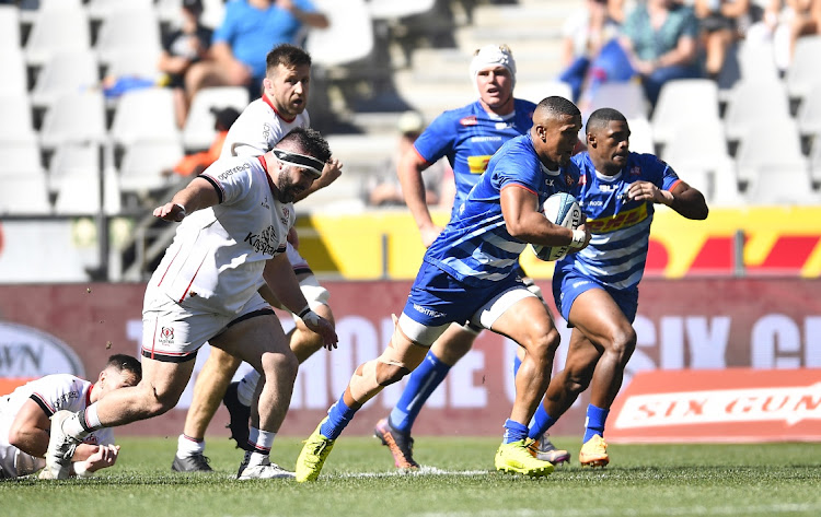 Top try-scorer Leolin Zas was one of five Stormers to crack the nod in the URC's Dream Team. In close attendance here is Warrick Gelant who was also selected in the side.