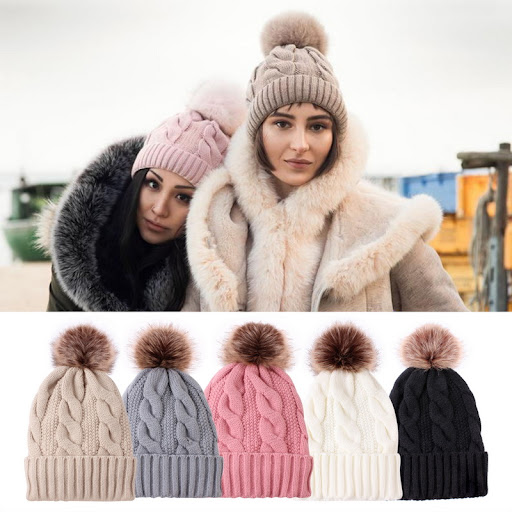 Title 4, Womens Warm Plush Thickened Wool Ball Knitted Hat
