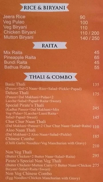 Food Pirates menu 