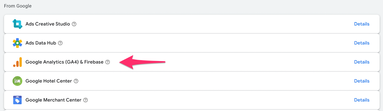 Select Google Analytics (GA4) & Firebase.