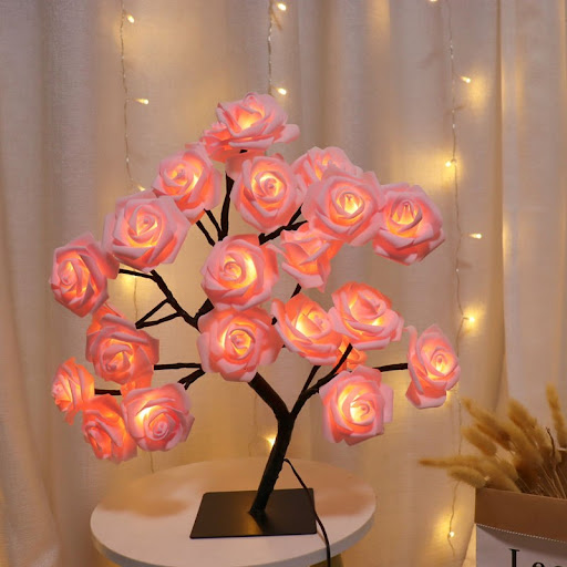 Title 2, Bedroom Rose Tree Lamp Decoration with LED Ligh...