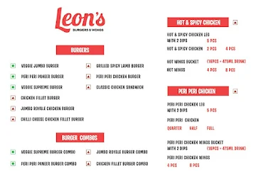 Leon's Burgers & Wings menu 