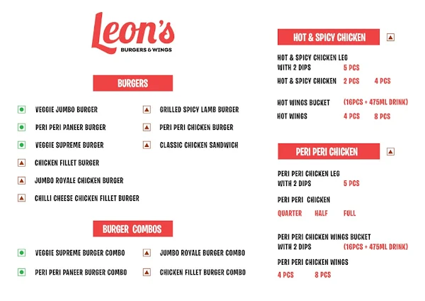 Leon's Burgers & Wings menu 