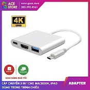 (Adapter)Bộ Chuyển Đổi Hub 3 Trong 1 Usb 3.1 Type - C Sang 4K Uhd Hdmi Usb - C Cho Máy Tính Táo, Tablet Táo, Smart Phone