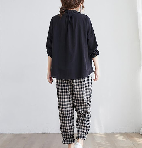 Title 4, Womens Long-sleeved Stand-collar Loose Solid C...