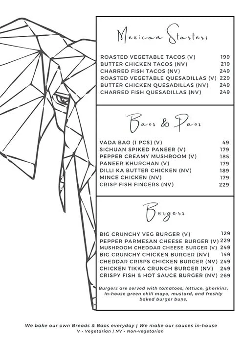 Bombay Elephant menu 