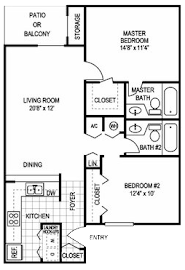 Emerald 2 Bed , 2 Bath Floorplan Diagram