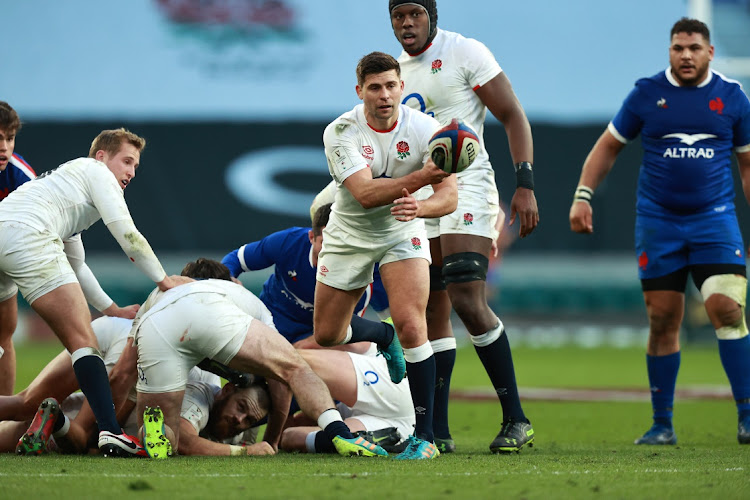 Ben Youngs of England passes the ball during the Guinness Six Nations match against France at Twickenham Stadium on March 13, 2021 in London